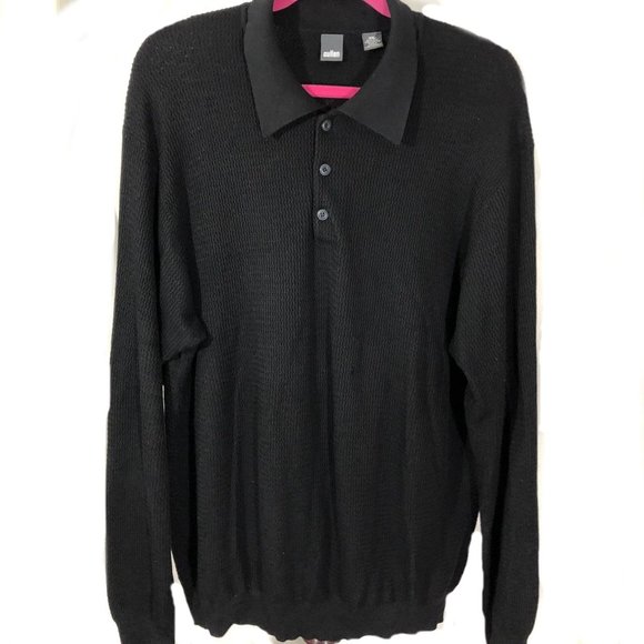 Men's Cullen Black Silk Sweater ‎ Collar Neck Button Closure Long Sleeves XXL - Picture 1 of 12